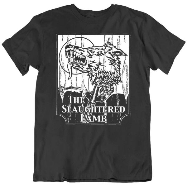

the slaughtered lamb american werewolf in london movie t shirt, White;black