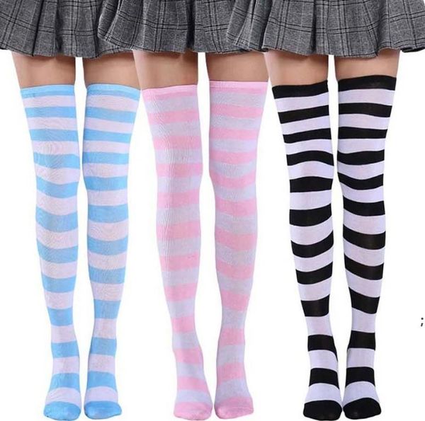 Extra lange, oberschenkelhohe Socken aus Baumwolle mit Streifen über den Kniestrümpfen für die Weihnachts-Halloween-Party RRE12994