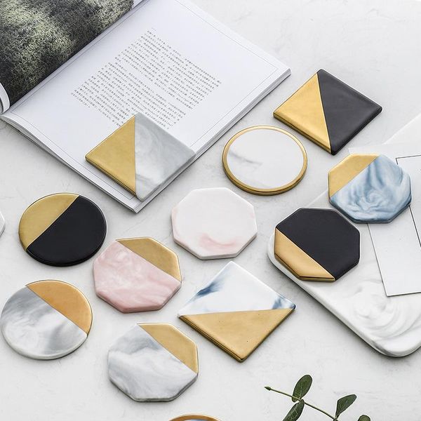 

mats & pads nordic marble creative ceramic electroplated with cork cushion saucer gold placemats for table