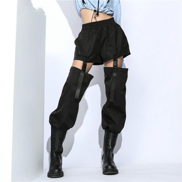 

women's pants & capris black fashion detachable two ways of wearing stretch high waist women loose cargo joggers trousers streetwear, Black;white