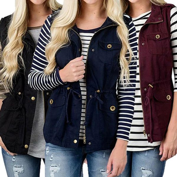 

women's vests meihuida fashion cool female cami casual women streetwear olive green cargo utility safari vest pockets drawstring top, Black;white