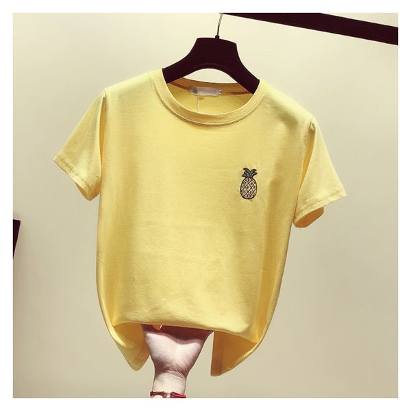 Sommer Mode Women Casual Ananas Muster Kurzärärmische Baumwoll-T-Shirt-Studenten Pullover Tee Top 210428