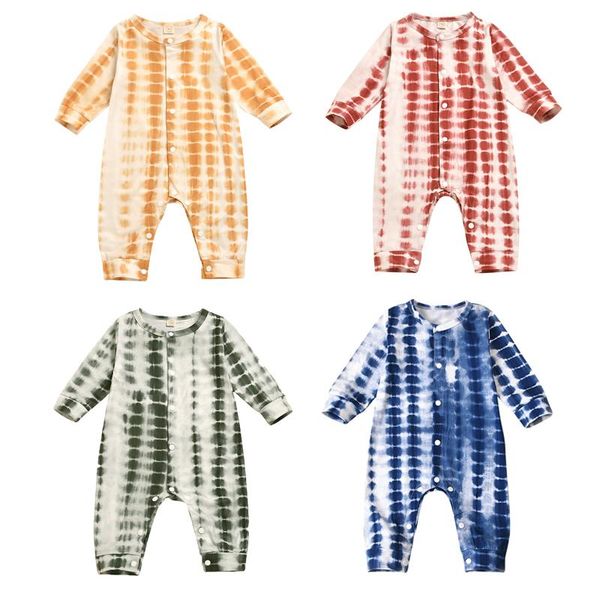 

jumpsuits focusnorm tie-dye printed baby girls boys 0-24m rompers long sleeve autumn casual 4 colors, Blue
