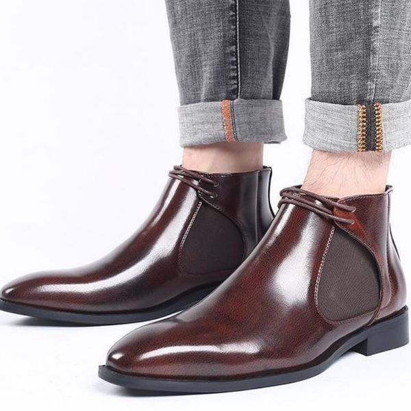 

ankle men shoes martin boot botines comfortable 2021 new classic fashion pu leather spring autumn lace up round toe concise dp128, Black
