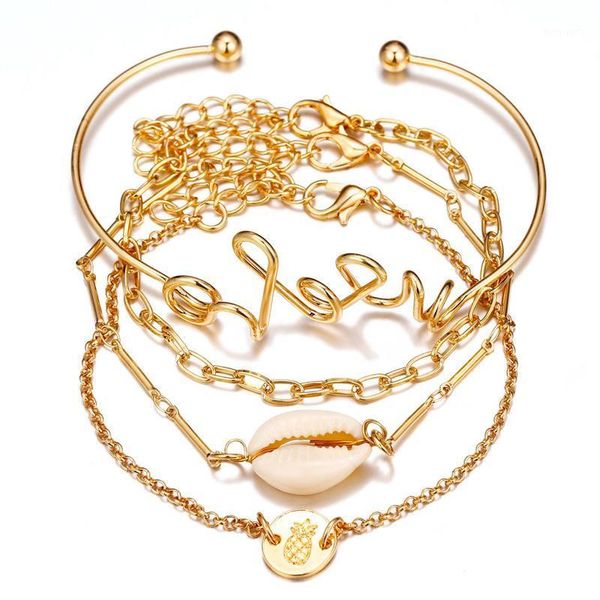 

charm bracelets niuyitid 4 pcs / set shell bracelet for women delicate cowries fashion beach seashell jewelry pulseras mujer moda 20211, Golden;silver