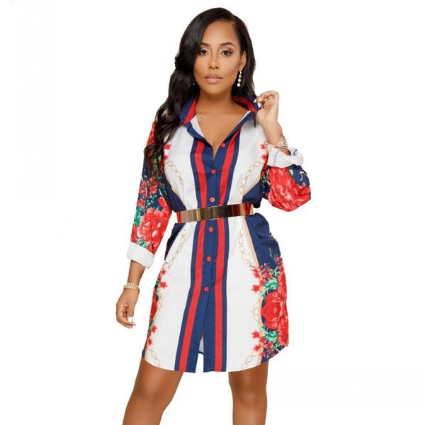 

casual dresses women summer long sleeve shirt dress 2021 streetwear office stripe knee-length white button loose midi party, Black;gray