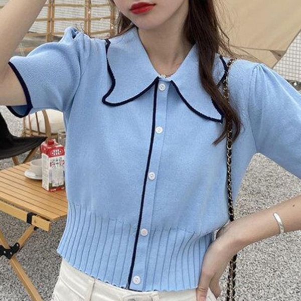 

women's knits & tees summer sweater bubble short sleeve slim fit versatile bottomed shirt 2021 korean fashion, White