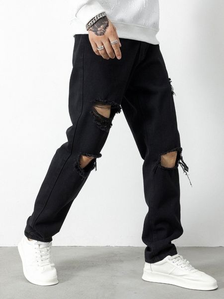 

men ripped straight leg jeans u9yw#, Blue