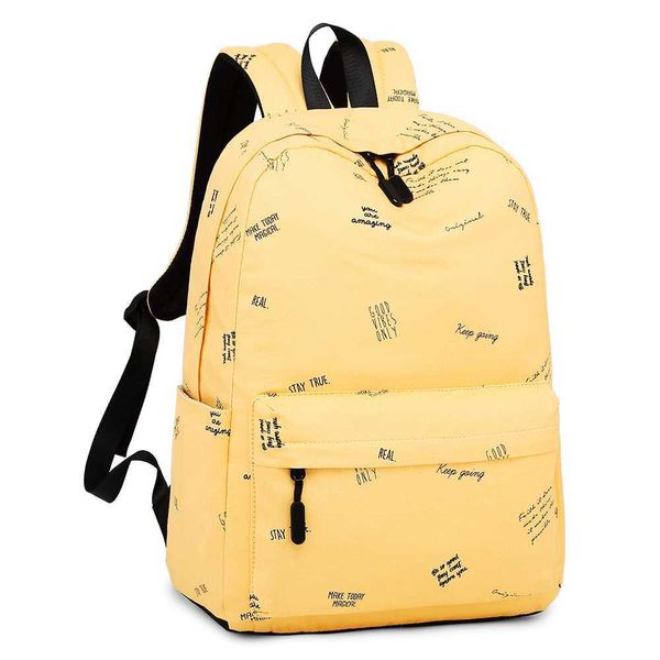Студенческая водонепроницаемая школьная сумка рюкзака средняя школа желтый рюкзак письма печатает девушки подросток университет поставляет сумка книга x0529