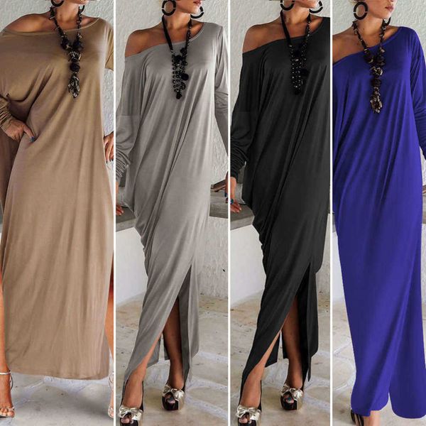 

dresses autumn strapls casual solid long sve split drs, Black;gray