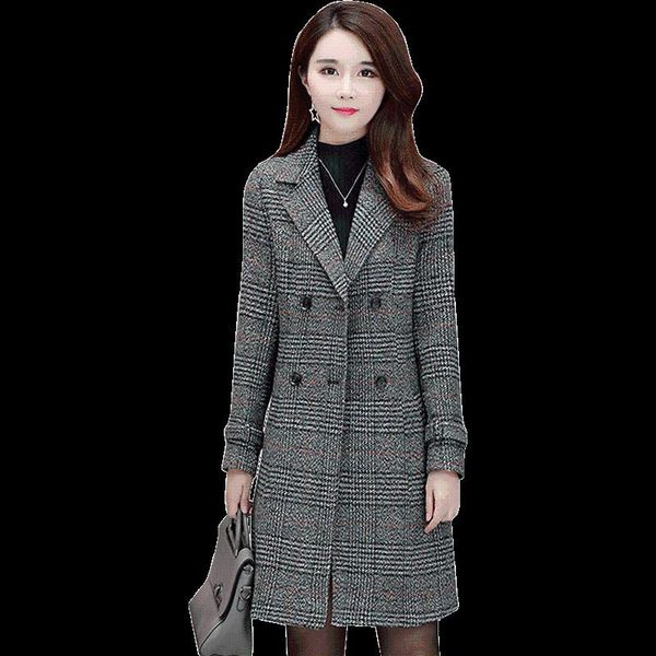 

women's trench coats large size clothing for women 2021 spring lattice woolen coat fashion ladies long sleeve windbreaker 5xl 2293, Tan;black