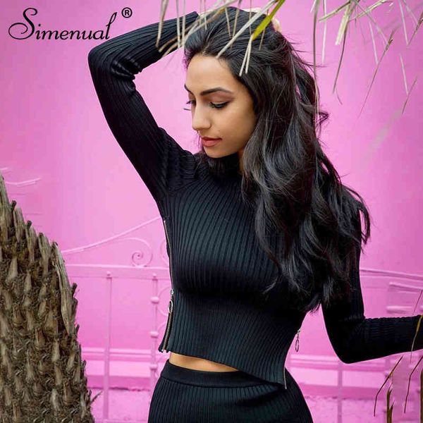 

simenual side zipper t-shirts for women streetwear autumn slim black female t-shirt crop long sleeve tee shirt, White