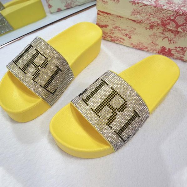 

women platform crystal slippers 2021 woman thick bottom slide women's fashion flats ladies footwear female beach shoes plus size, Black