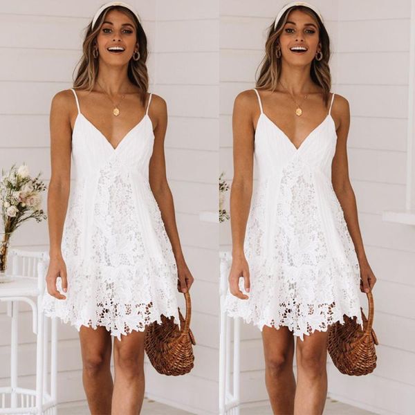 

lace patchwork dresses fashion deep v neck spaghetti straps backless women's mini dress casual solid lady leosoxs 2021 summer, Black;gray