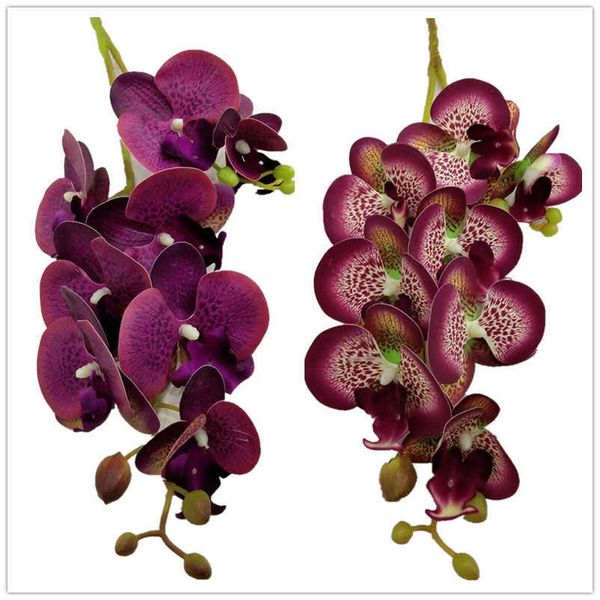 5 adet Yapay Lateks Kelebek Orkide Çiçekler 8 Kafaları 2 Şubeleri / Parça Gerçek Dokunmatik Phalaenopsis Orkide 27 