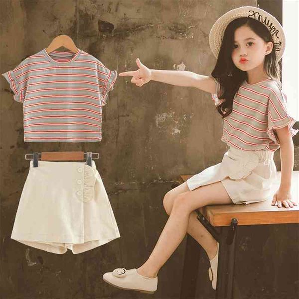 

4-12years summer girls clothing sets baby kids girl clothes short-sleeved t shirt shorts 2pcs suit teen children outfits, White