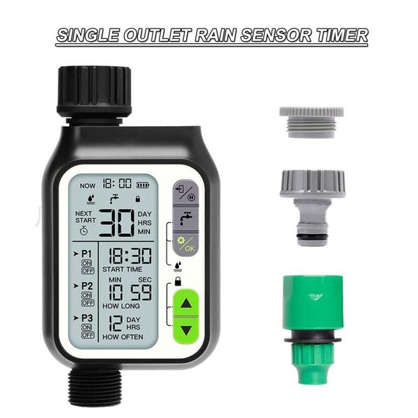 

automatic electronic water timer 3 separate watering programs sprinkler with rain auto sensor function hose black equipments