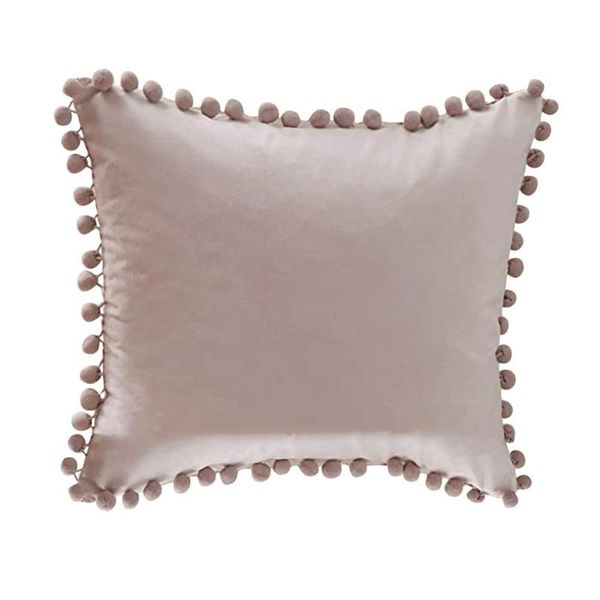 

pillow decorative throw covers with pom-poms soft particles velvet solid cushion for couch bedroom car 2 packs