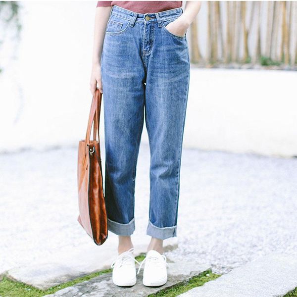 

women's jeans blue woman high waist denim ladies trousers plus size pants vinatge slim korean 2021 autumn
