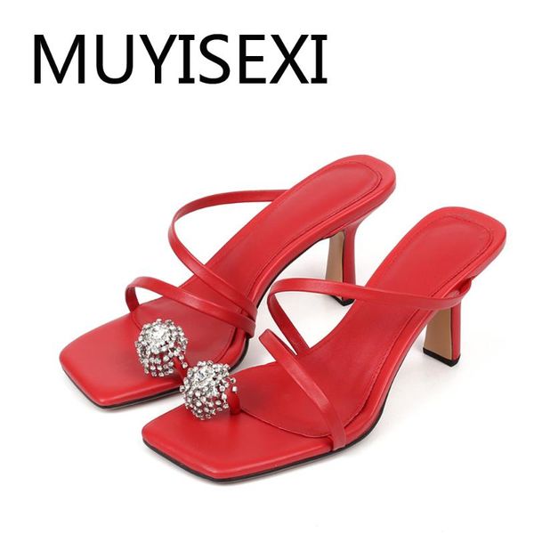 

slippers summer outside slipper flip-flop bling diamond design peep square toe 7cm high heel simple cozy women daily shoes dav09 muyisexi, Black