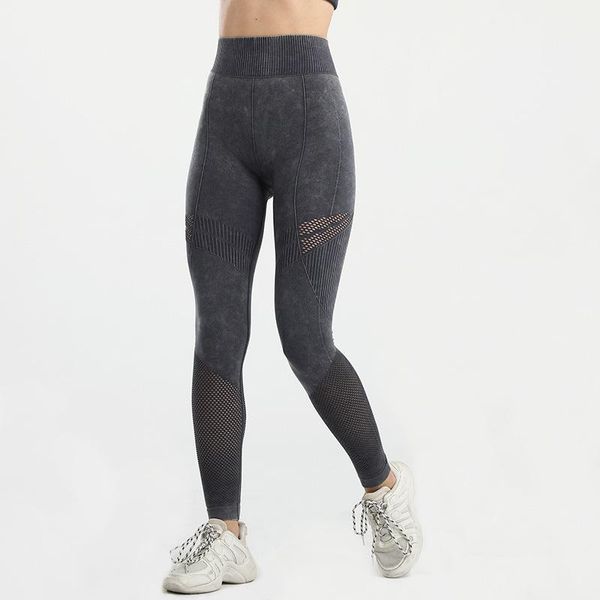 

yoga outfit 2021 net yarn leggings women fitness high waist push up sport seamless workout water wash