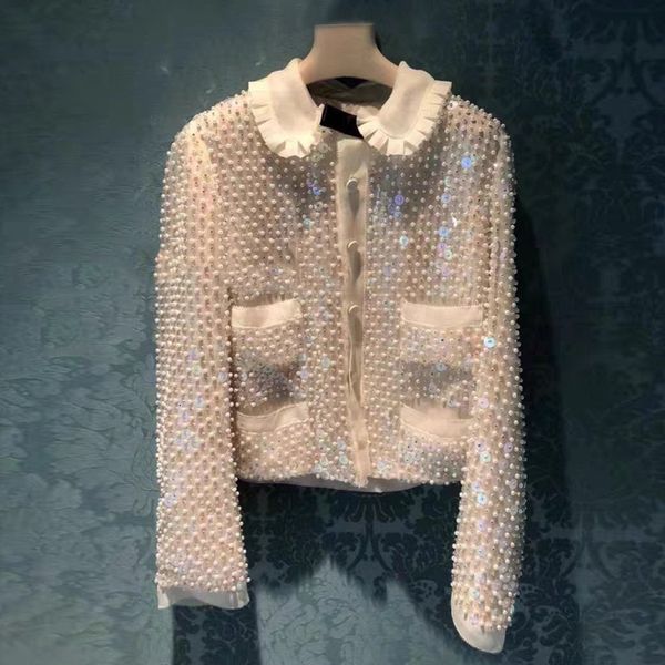 

skirts spring female autumn pearls beads peter pan collar jackets c295, Black