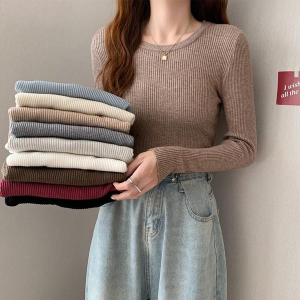 

women's sweaters 2021 women pullovers sweater solid color long sleeve korean style loose all-match autumn sweet slim knitted top, White;black