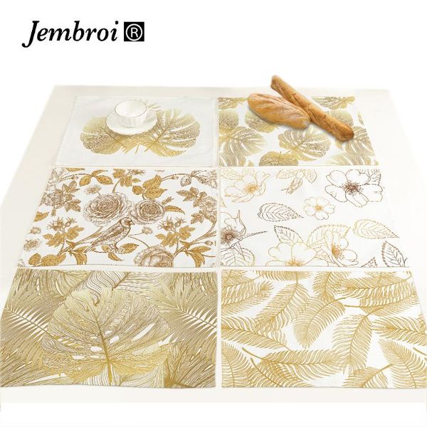 

mats & pads digital printing golden leaves flowers faux linen drink kitchen decoration accessories modern home decor tropical plants