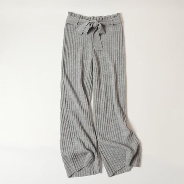 

women's pants & capris masigoch winter styles 100% cashmere ribbed knitted joggers warm fashion knitwear, Black;white