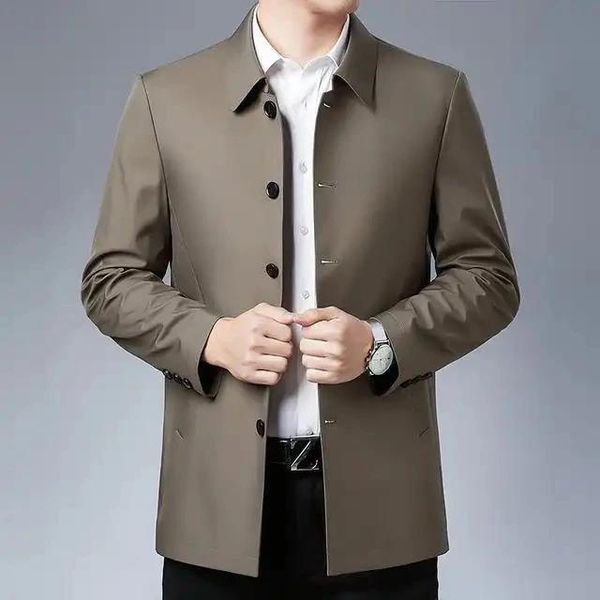 

men's spring and autumn business coat middle aged jacket father's long button windbreaker temperament dress jackets, Black;brown
