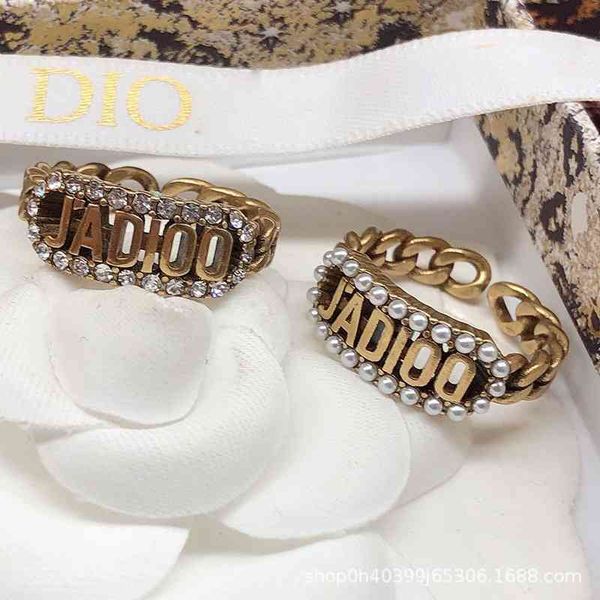 

75% off outlet online 2021 new female pearl letter open ring brass mesh red, Silver