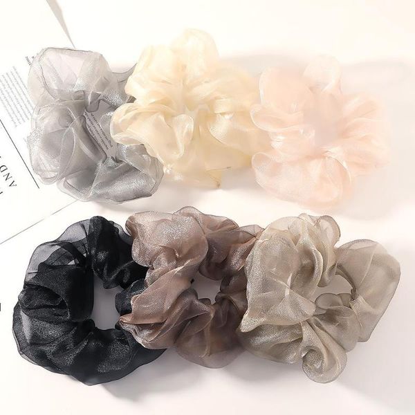 

hair accessories super large organza ring fairy intestine small fresh pure color ponytail, Slivery;white
