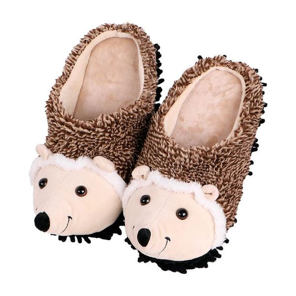 

winter warm and lovely cotton slippers factory wholesale thickened velvet cartoon hedgehog floor, Black