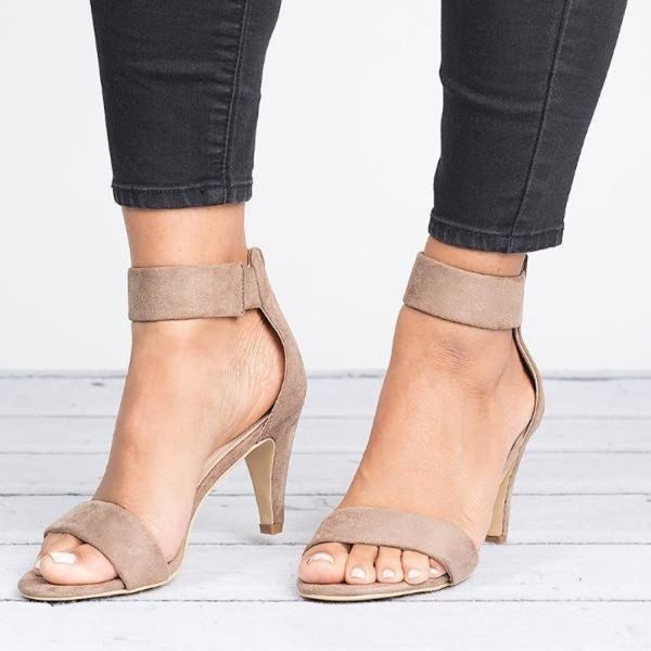 

large summer style sandals slim high heels one button open toe for women, Black