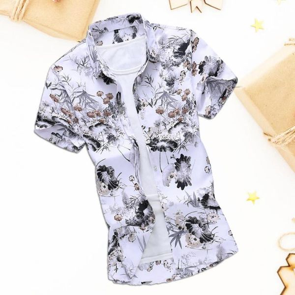 

men's casual shirts summer lapel printed shirt cotton comfortable soft buttons fashion loose daily life top, White;black