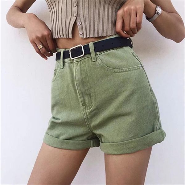 

women's shorts summer all-match street fashion zipper pockets bottoms women vintage high waist khaki denim slim fit belt, White;black