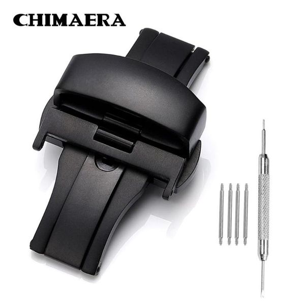 

watch bands chimaera brushed buckle 316l stainless steel 18 20 22mm double push butterfly deployment with tools, Black;brown