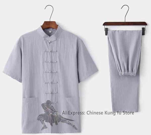 

summer shortsleeves tang clothes tai chi suit martial arts kung fu wing chun uniform cotton linen high quality, Gray