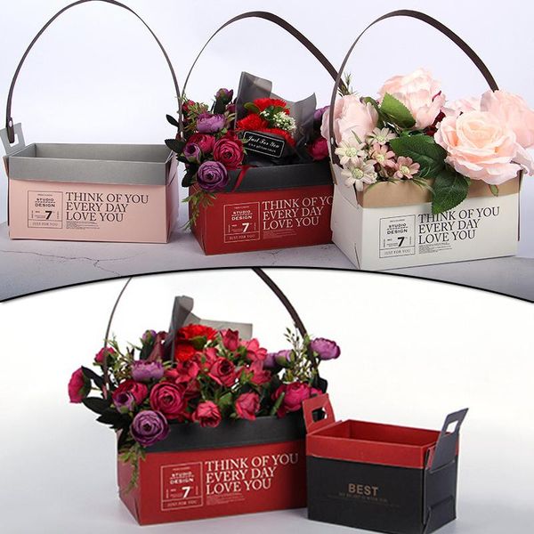 

personalized portable flower box waterproof kraft paper handbag wedding rose party gift packaging for candy cake birthday wrap