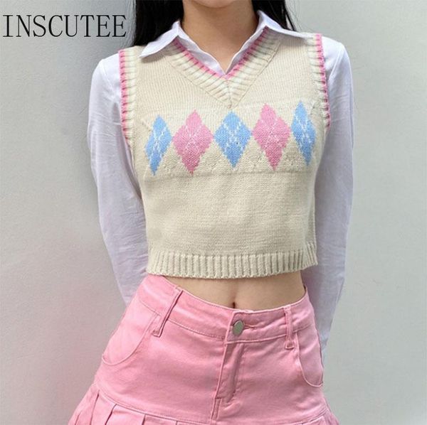 

women's vests inscutee grunge fairy core cute y2k vest women fashion streetwear 90s e-girl v-neck korean sleeveless knitted tank knitwe, Black;white