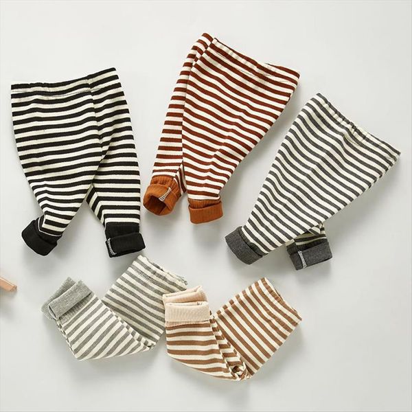 

boy and girls pants cotton stripe children pp kids warm elastic waist legging toddler clothing christmas baby, Blue