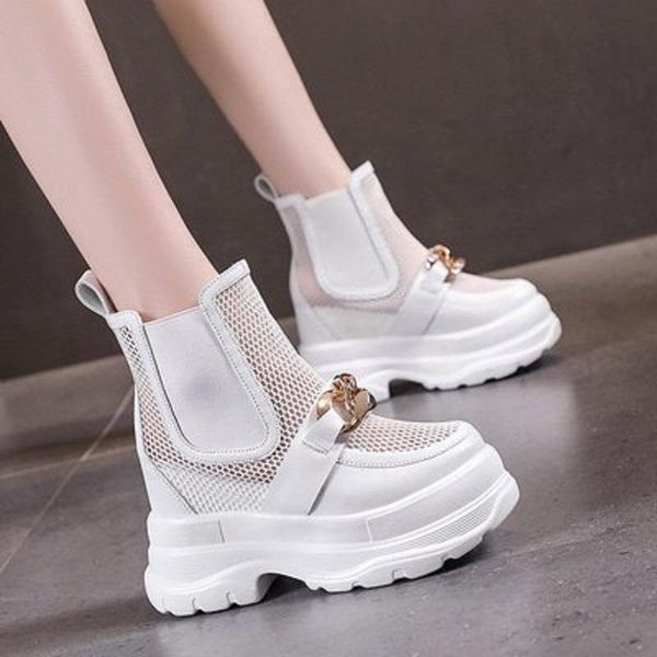 

boots short summer fashion metal decoration inner heightening slope heel ladies with waterproof platform., Black
