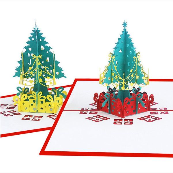 

greeting cards 3d merry christmas tree winter gift up decoration stickers year