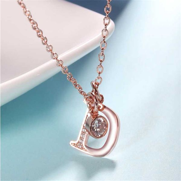 

pendant necklaces fashion letter personality english d necklace exquisite micro inlay trend cool hip hop street style, Silver