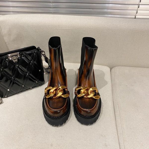 

boots 2021 women chain decor botas de mujer round toe thick bottom shoes autumn winter femmes bottes genuine leather, Black