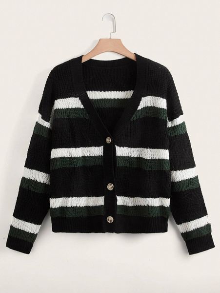 

plus cut and sew drop shoulder cardigan x4zz#, Black