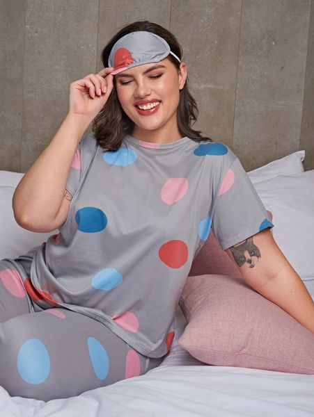 

plus polka dot pj set & eye cover y9zb#, Black;white
