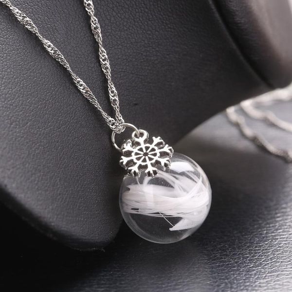 

pendant necklaces angel feather snowflake glass necklace bohemian casual handmade simple trendy statement for women, Silver