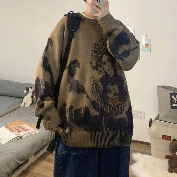 

men's sweaters sweater autumn chinese style printing and dyeing pullover loose men, White;black