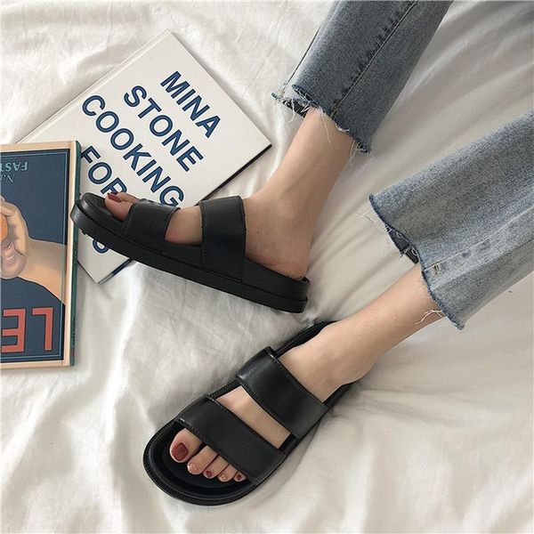 

slippers 2021 brand women outdoor casual flat heel slipper non slip adjustable buckle summer beach lightweight home, Black